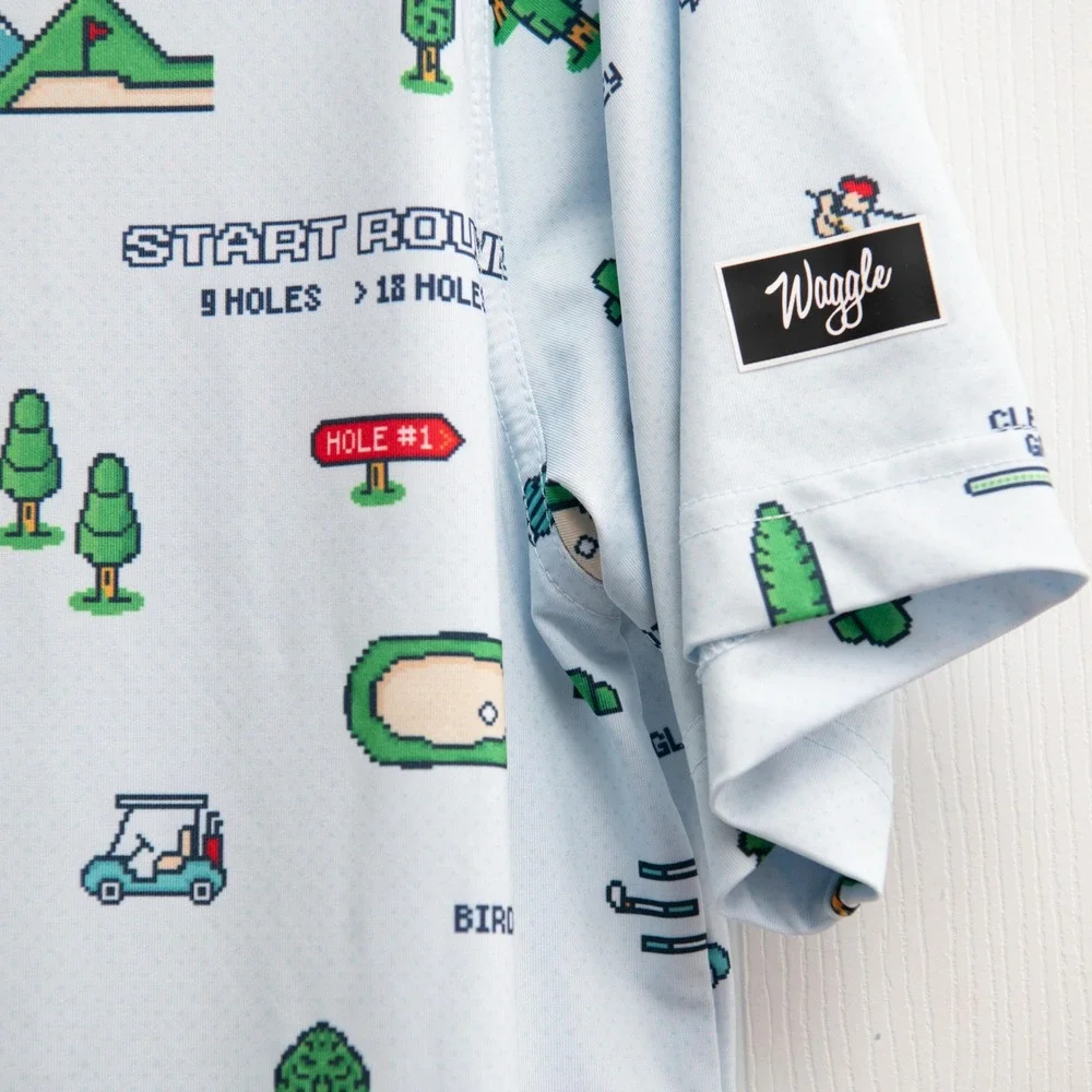 Waggle Golf Polo Sz L Retro Gaming 8Bit Pixel Mario Style Performance Athleisure - Picture 3 of 5
